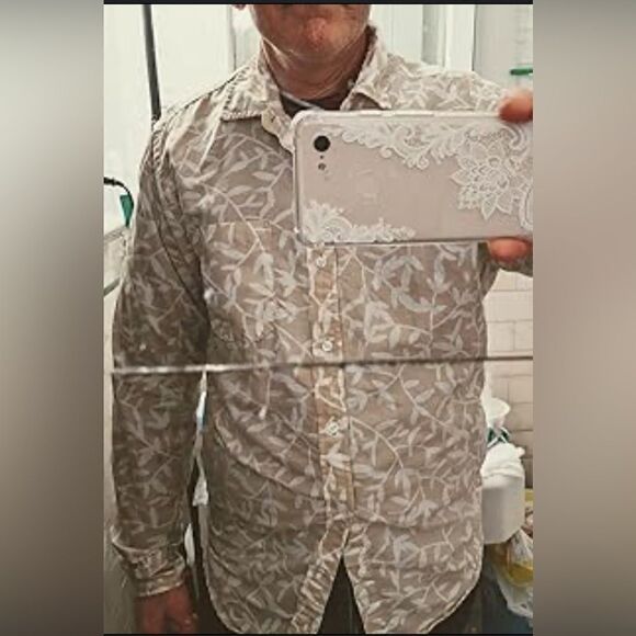 NWT Amazon Essentials Tan White Button Down Long Sleeve Linen/Cotton Shirt XS - Picture 3 of 9